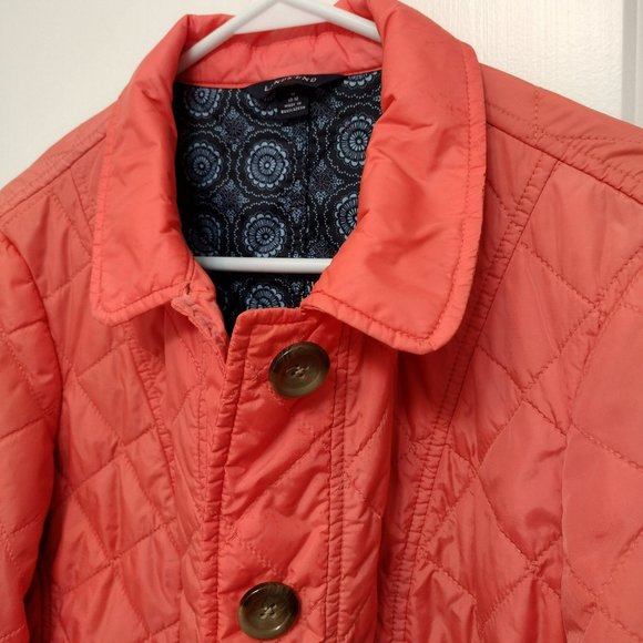 Lands End Coral Quilted Jacket, M, Lightweight Coat Orange Button Front - Picture 6 of 8